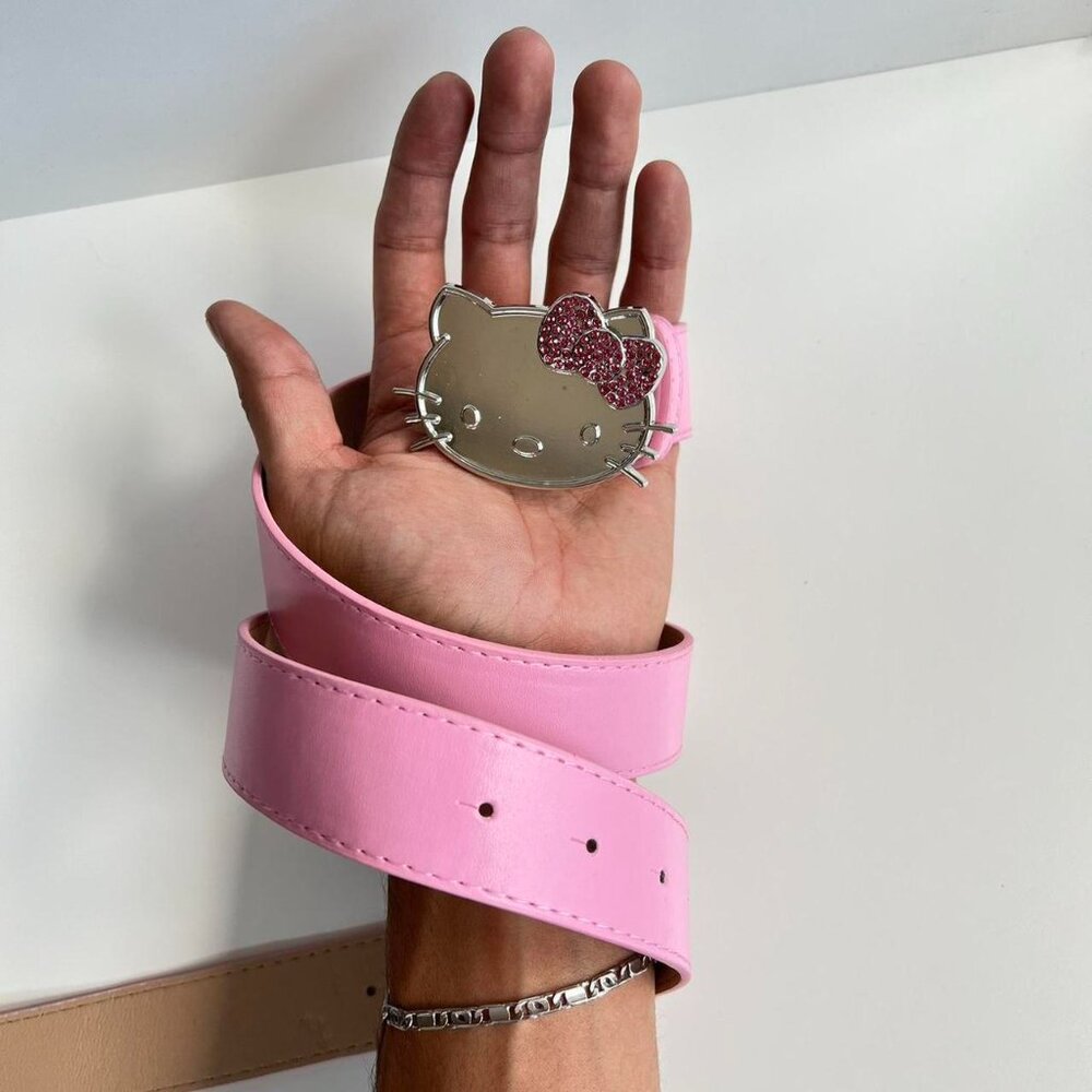 y2k 2000s Hello Kitty rhinestone crystal pink grunge goth emo punk belt - Picture 7 of 8